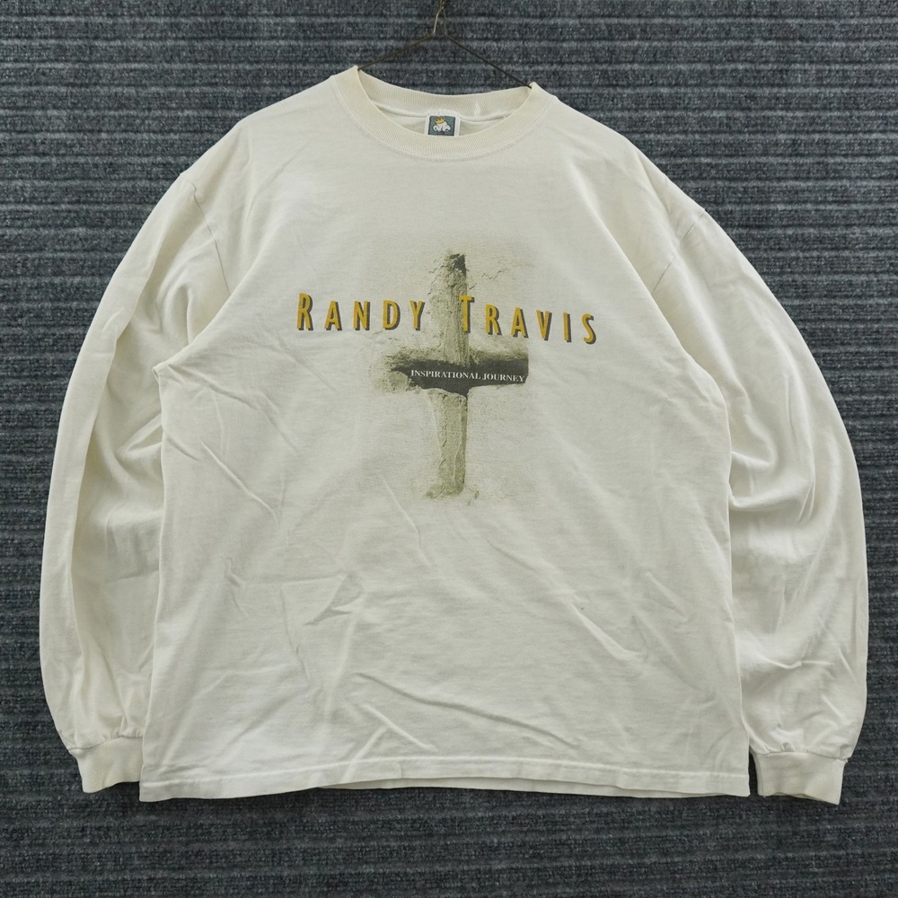 Vintage 90s Randy Travis Inspirational Journey Long Sleeve T-Shirt Mens L Cream